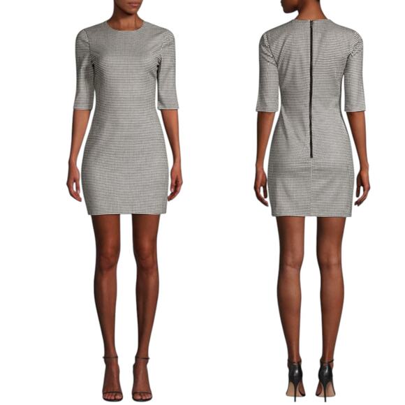 Alice & Olivia‎ Size 8 Delora Houndstooth Check Mini Dress Black White Bodycon - Picture 1 of 10